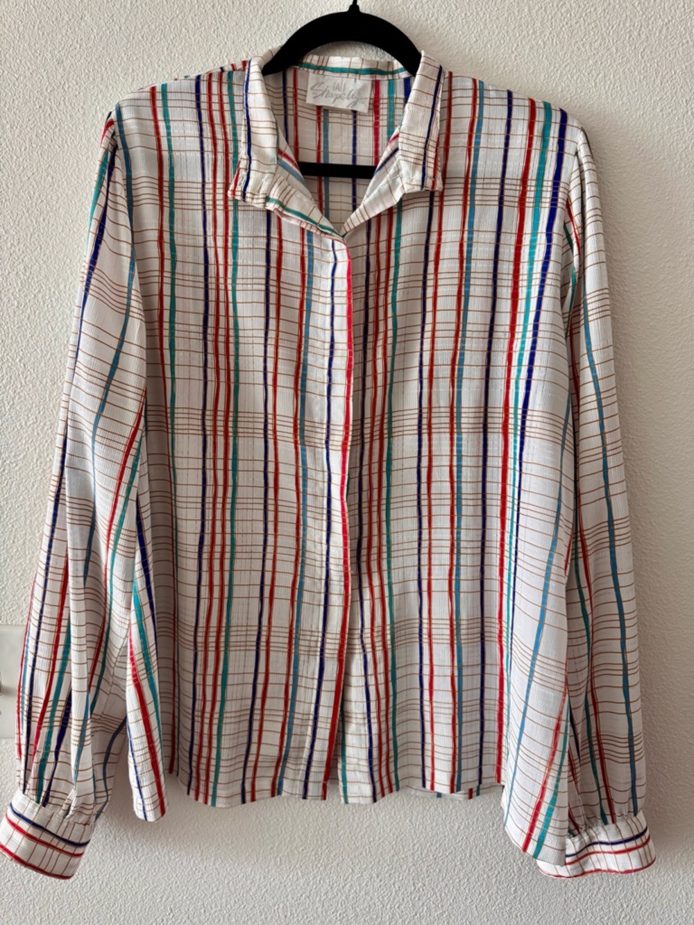 Vintage White Multi-Stripe Semi Sheer Blouse Size L